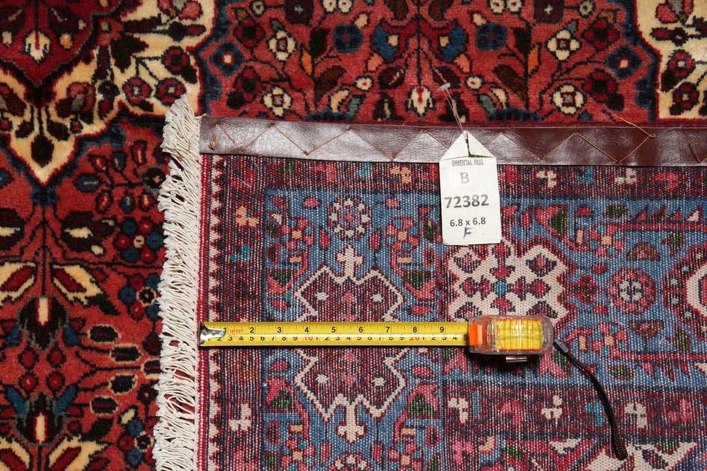 6.8 x 6.8 Red Fine Persian Lilihan Sarouk Rug 72382