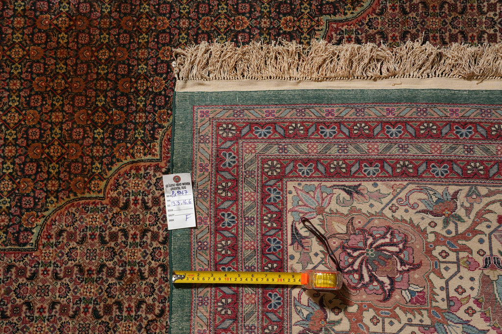 13.3 x 16.6 Fine Wool and Silk on Silk Mahi Tabriz Rug Green #PIX-5767