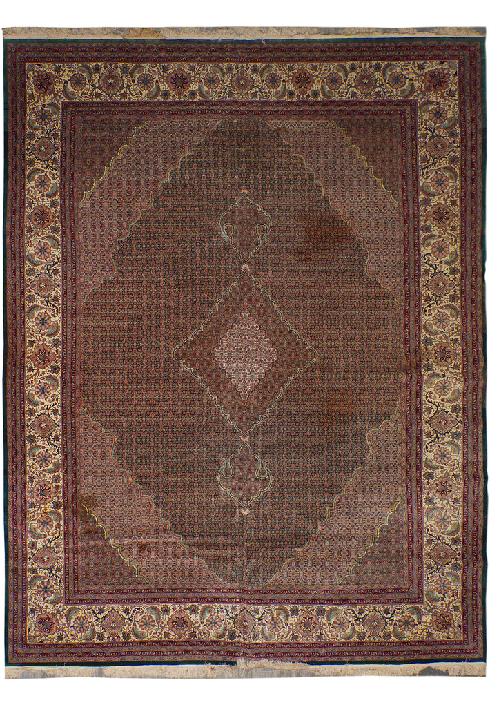 13.3 x 16.6 Fine Wool and Silk on Silk Mahi Tabriz Rug Green