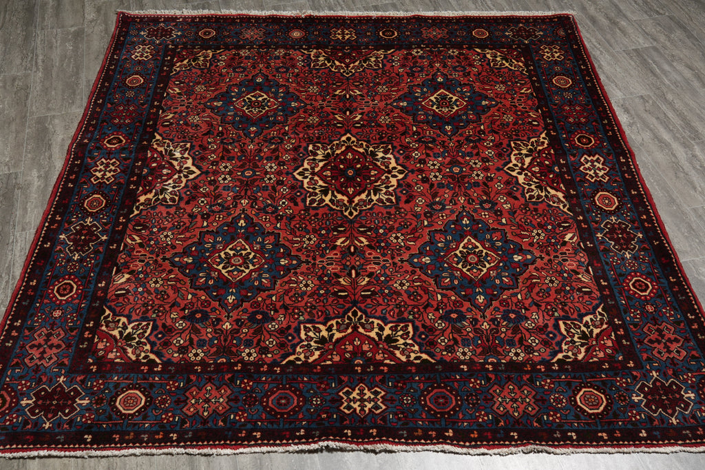 6.8 x 6.8 Red Fine Persian Lilihan Sarouk Rug 72382