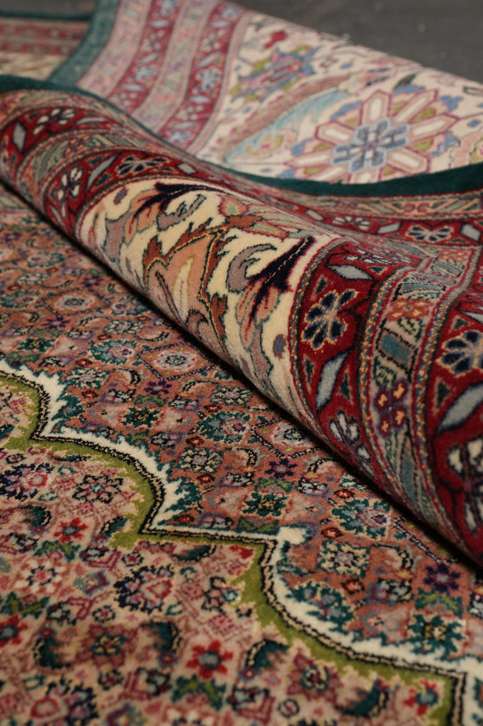 13.3 x 16.6 Fine Wool and Silk on Silk Mahi Tabriz Rug Green #PIX-5767