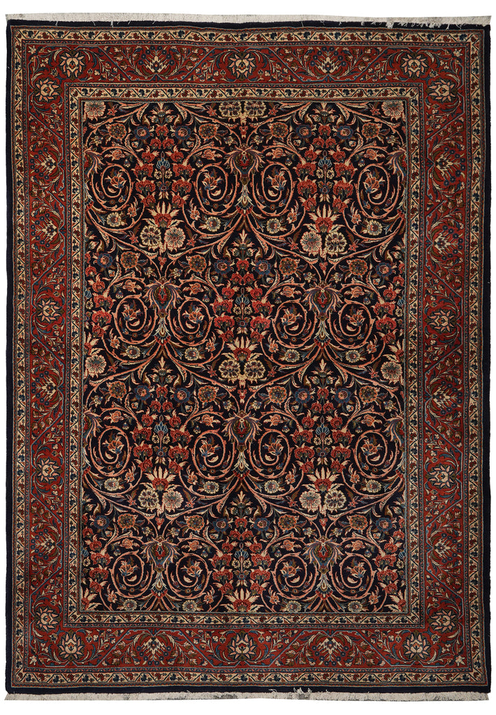 7.3 x 10 Navy Blue Fine Persian Sarouk Rug Kork Wool 72335