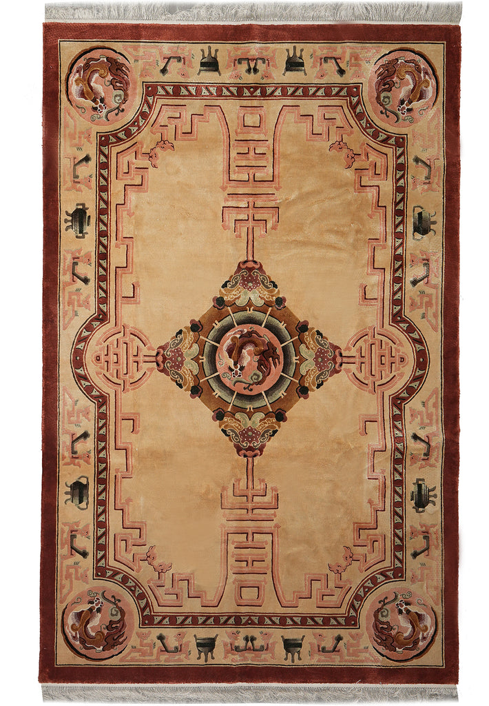 6 x 9 Chinese Dragon Silk Hand-Knotted Rug #PIX-20506