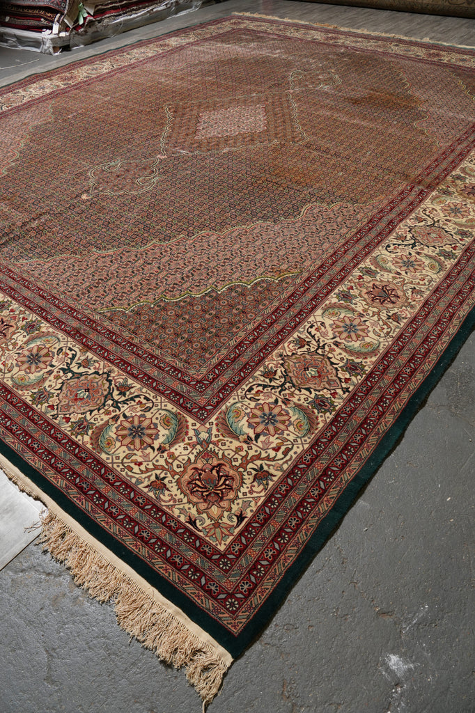 13.3 x 16.6 Fine Wool and Silk on Silk Mahi Tabriz Rug Green #PIX-5767