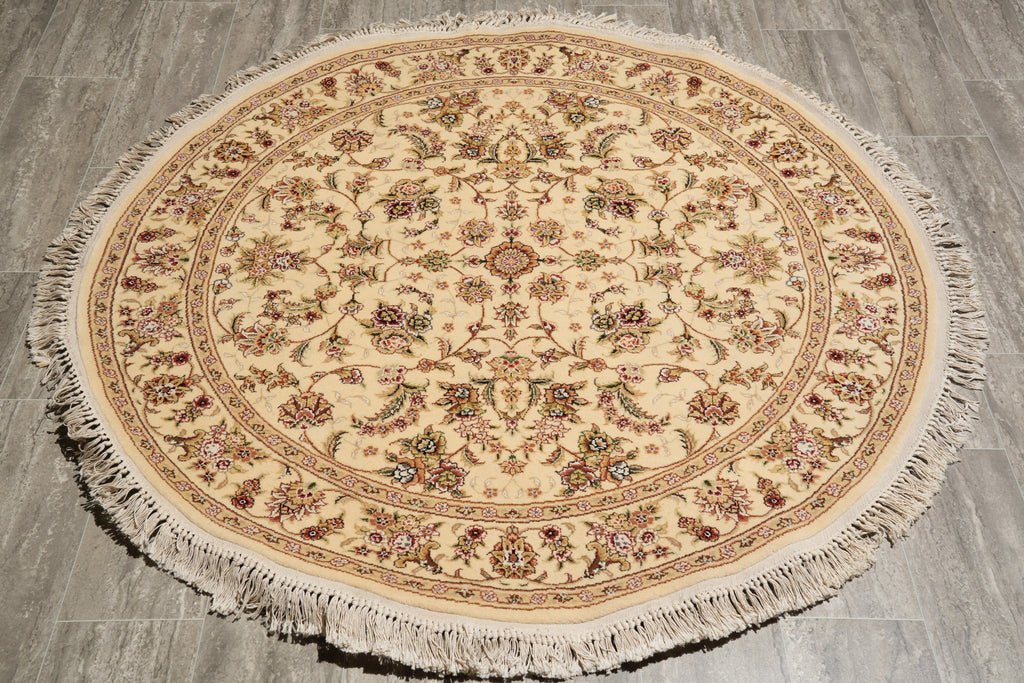 5 x 5 Round Wool and Silk High Quality Handmade Elegant Rug