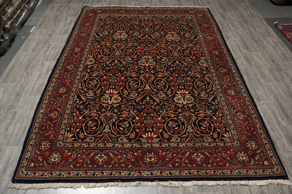 7.3 x 10 Navy Blue Fine Persian Sarouk Rug Kork Wool 72335