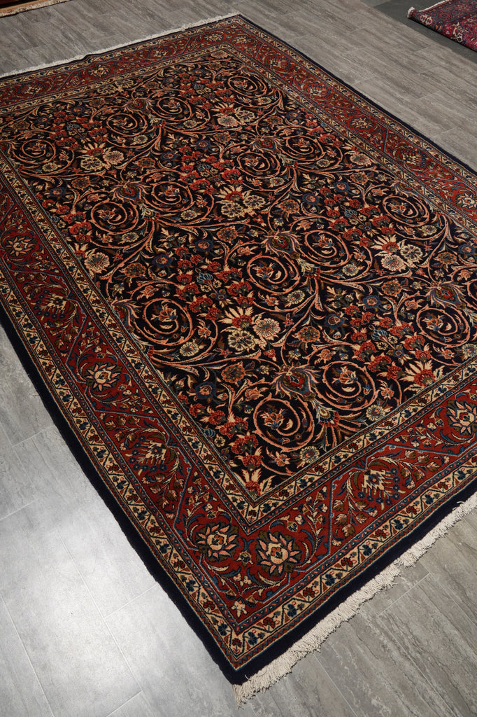 7.3 x 10 Navy Blue Fine Persian Sarouk Rug Kork Wool 72335