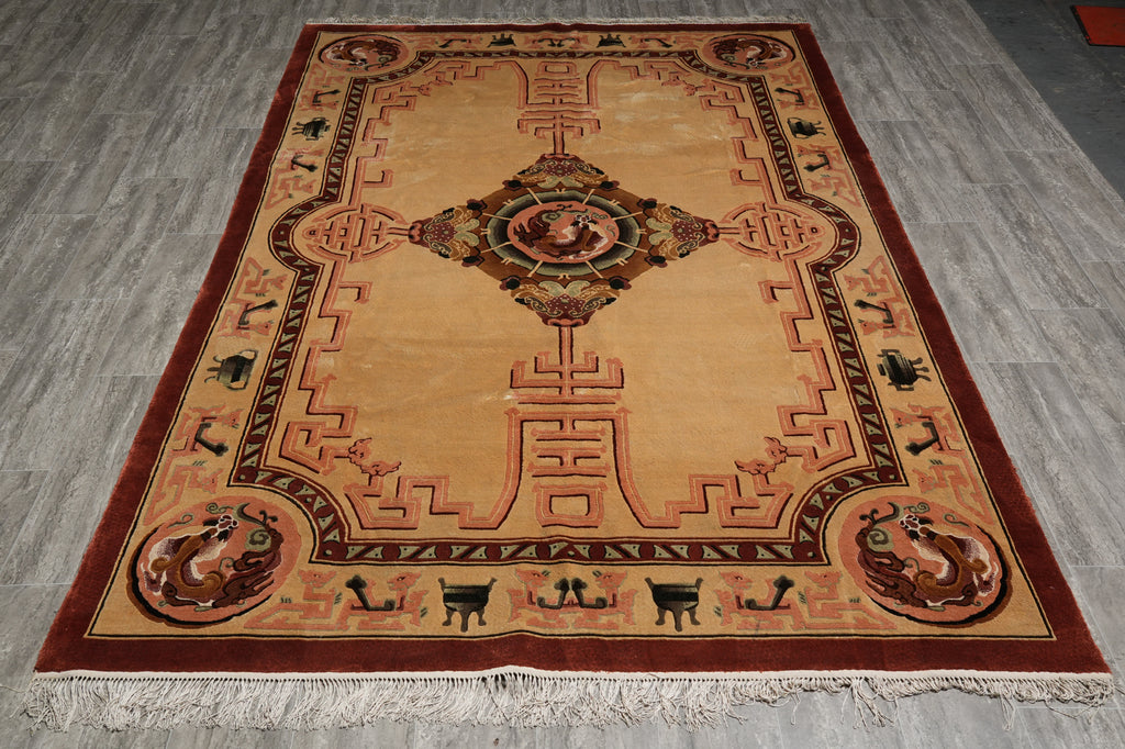 6 x 9 Chinese Dragon Silk Hand-Knotted Rug #PIX-20506