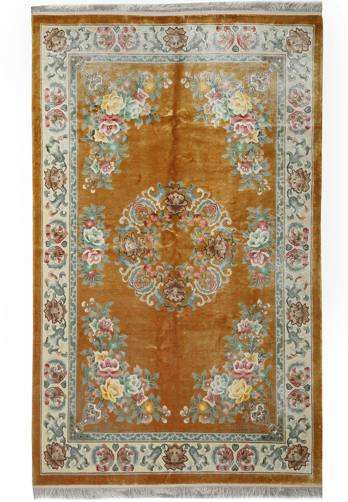 6 x 9 Hand-Knotted French Aubusson Silk Rug #PIX-27500