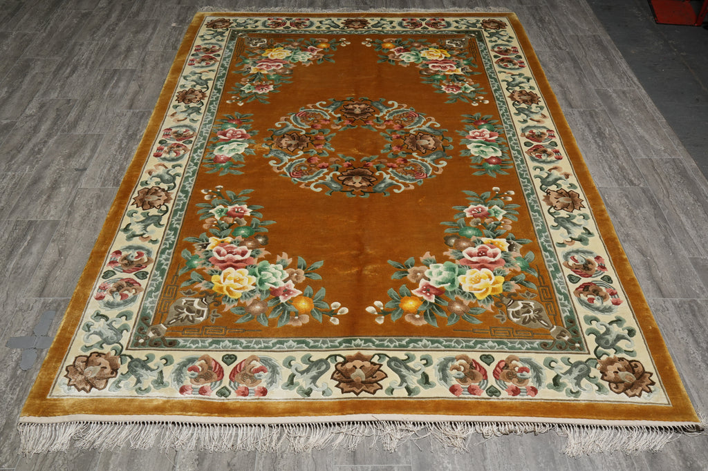 6 x 9 Hand-Knotted French Aubusson Silk Rug #PIX-27500