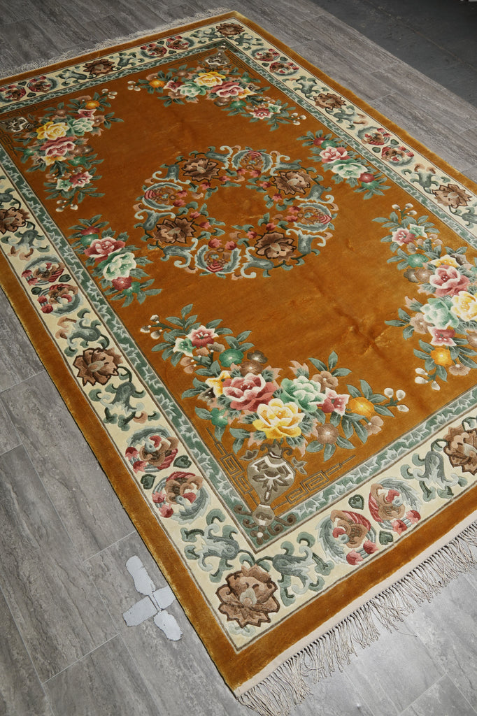 6 x 9 Hand-Knotted French Aubusson Silk Rug #PIX-27500