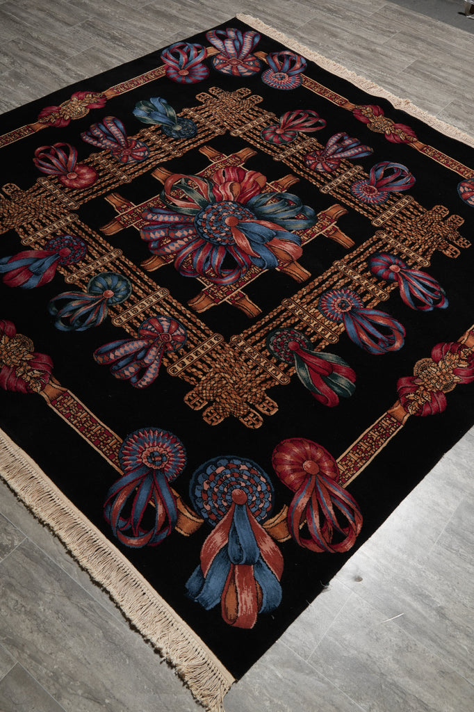 7 x 7 Black Minnici Design Rug #PIX-16004