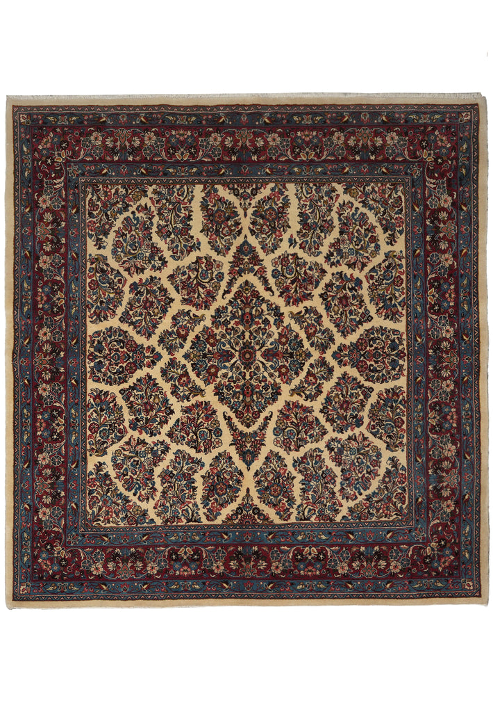 7 x 7.4 Ivory Fine Persian Sarouk Rug 72381