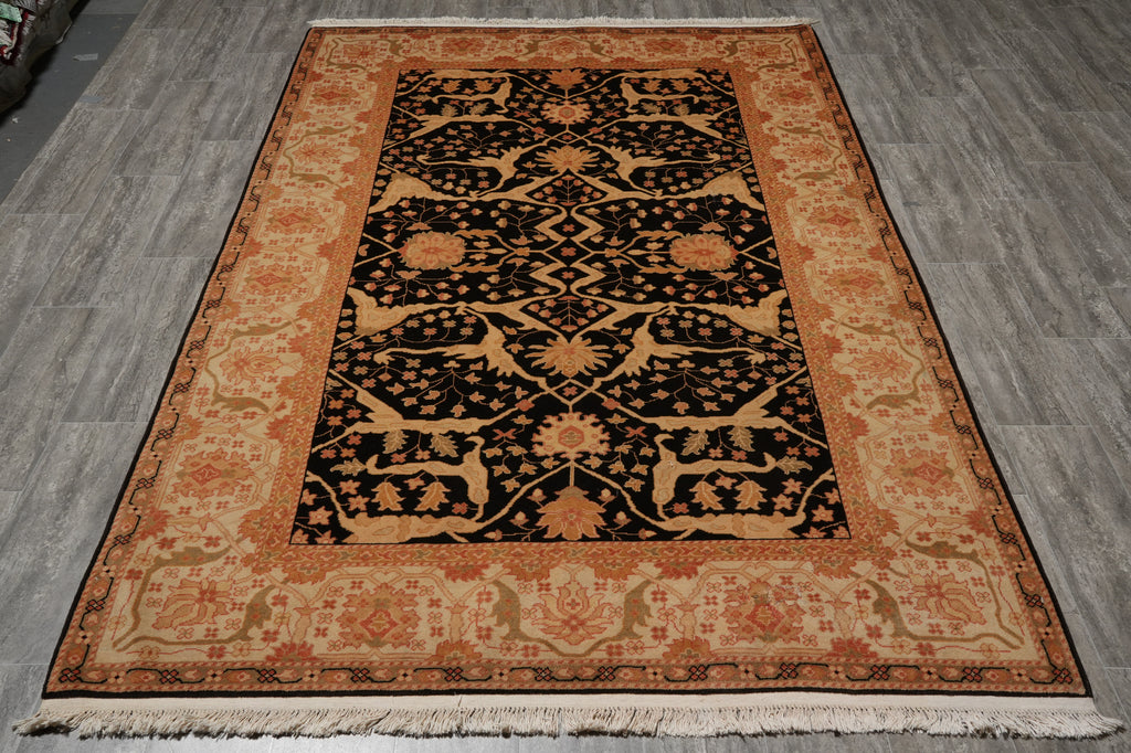 6 x 9 Hand-Knotted Agra Rug Black #PIX-16678
