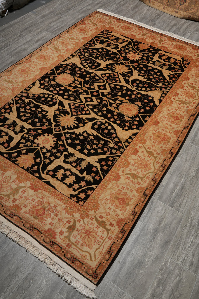 6 x 9 Hand-Knotted Agra Rug Black #PIX-16678