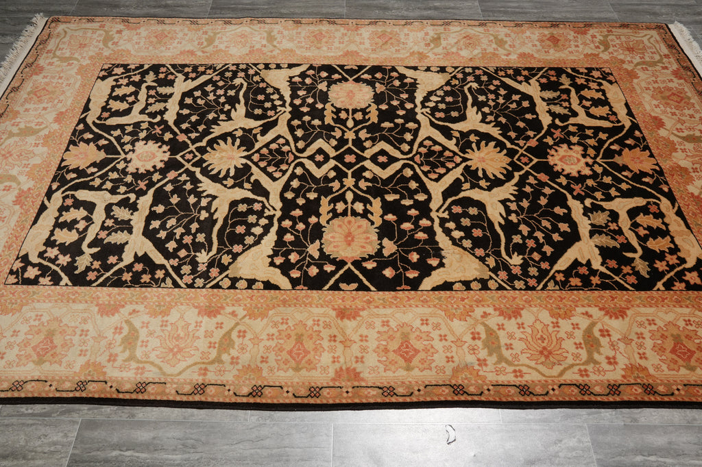 6 x 9 Hand-Knotted Agra Rug Black #PIX-16678