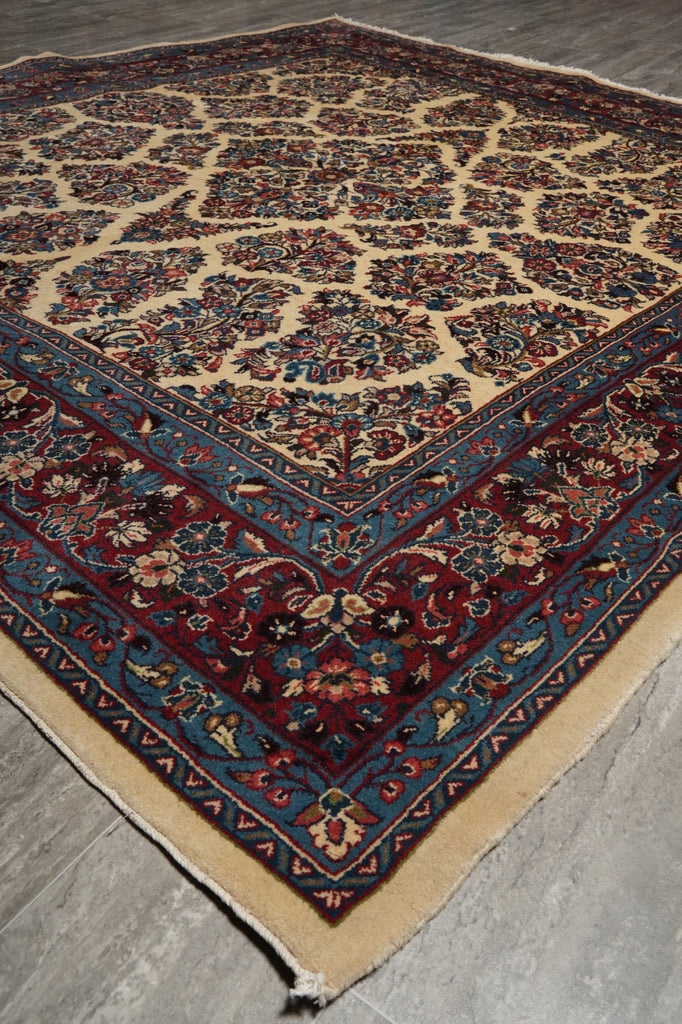 7 x 7.4 Ivory Fine Persian Sarouk Rug 72381
