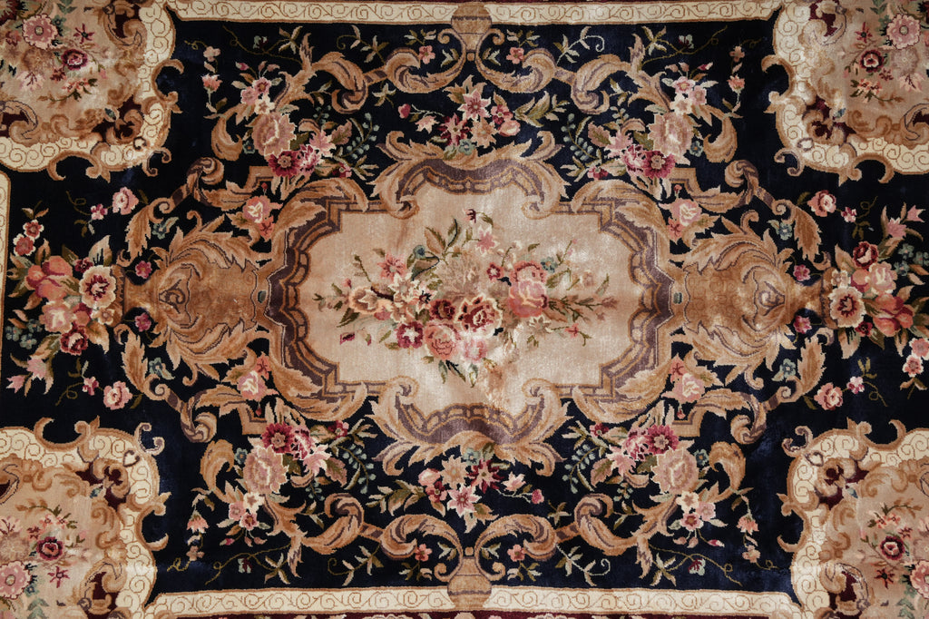 6 x 9 French Aubusson Hand-Knotted Silk Rug Black #F-5526