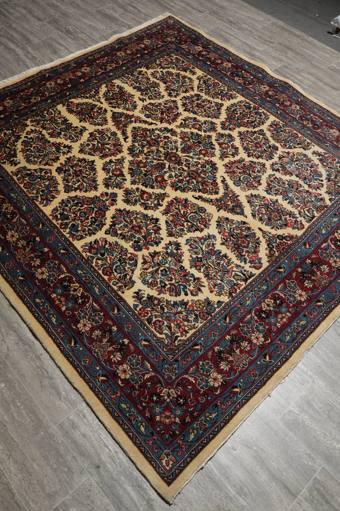 7 x 7.4 Ivory Fine Persian Sarouk Rug 72381
