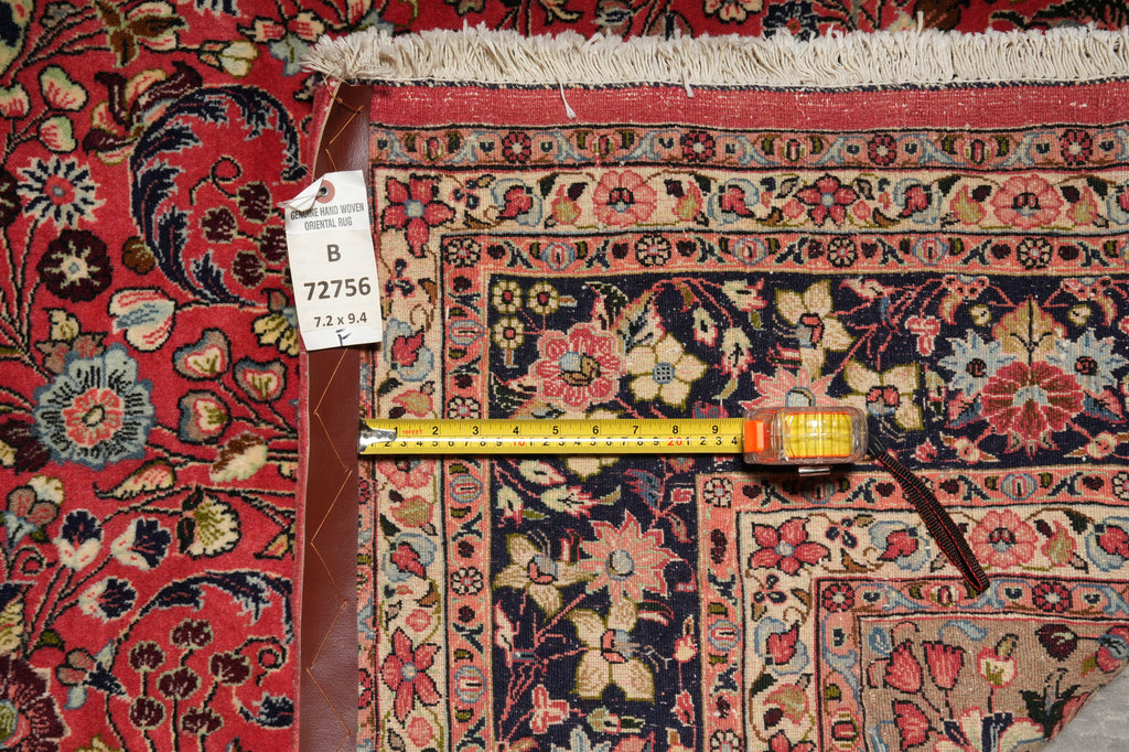 7 x 9.4 Soft Tomato Red Persian Qom Sarouk Rug 72756