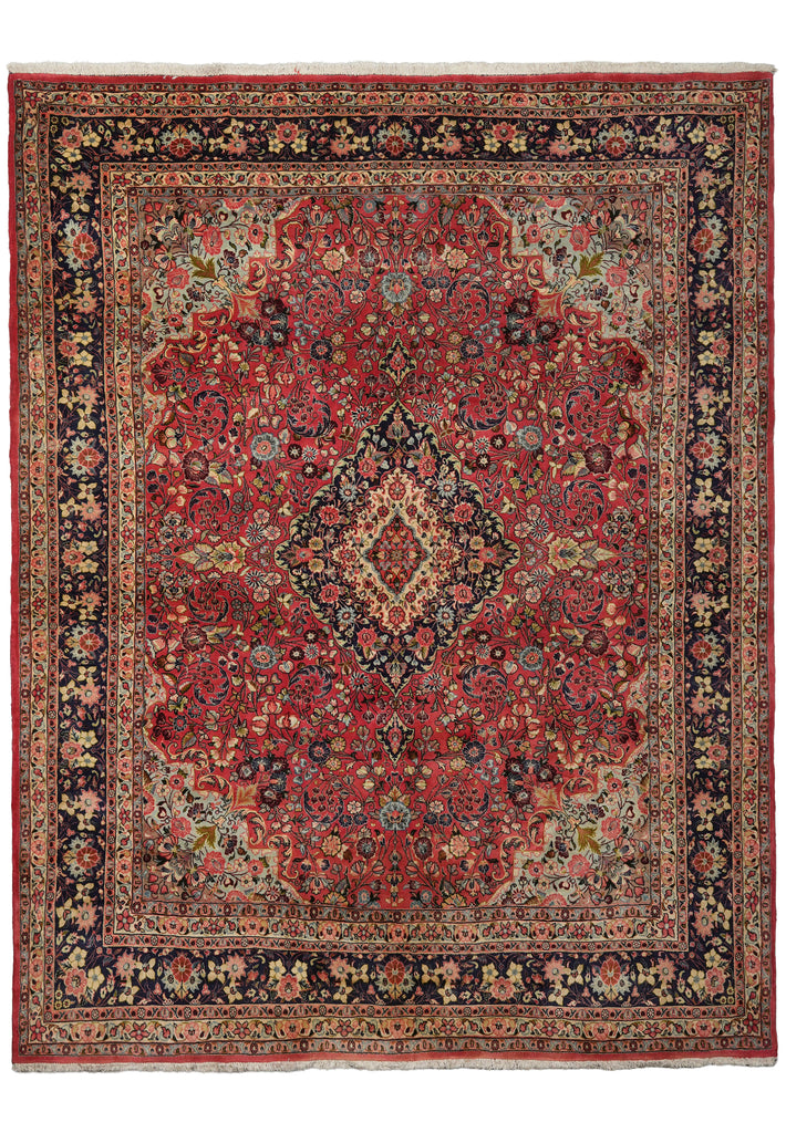 7 x 9.4 Soft Tomato Red Persian Qom Sarouk Rug 72756