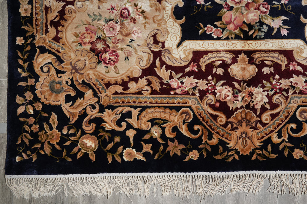 6 x 9 French Aubusson Hand-Knotted Silk Rug Black #F-5526
