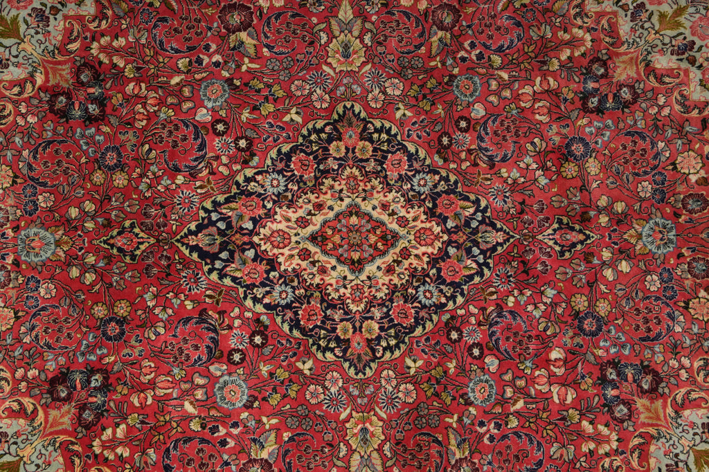 7 x 9.4 Soft Tomato Red Persian Qom Sarouk Rug 72756