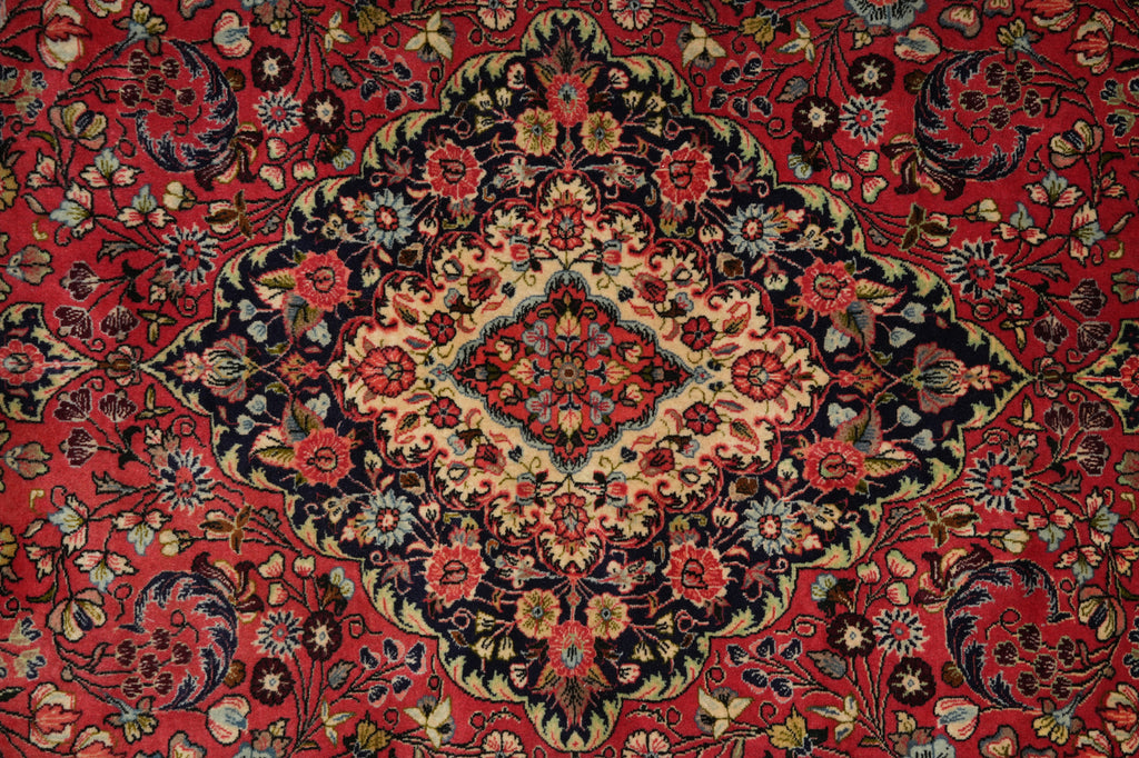7 x 9.4 Soft Tomato Red Persian Qom Sarouk Rug 72756
