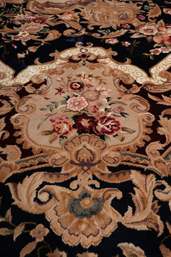 6 x 9 French Aubusson Hand-Knotted Silk Rug Black #F-5526