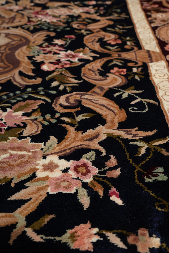 6 x 9 French Aubusson Hand-Knotted Silk Rug Black #F-5526