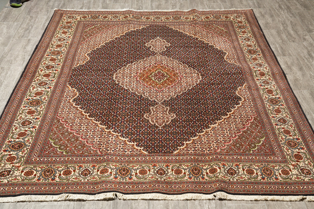 6.7 x 9.9 Genuine Persian Tabriz Mahi Rug Wool and Silk Handmade Iran