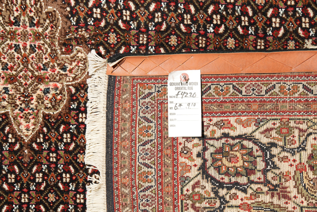 6.7 x 10 Black Authentic Persian Mahi Tabriz Handmade Wool and Silk Rug #F-4220