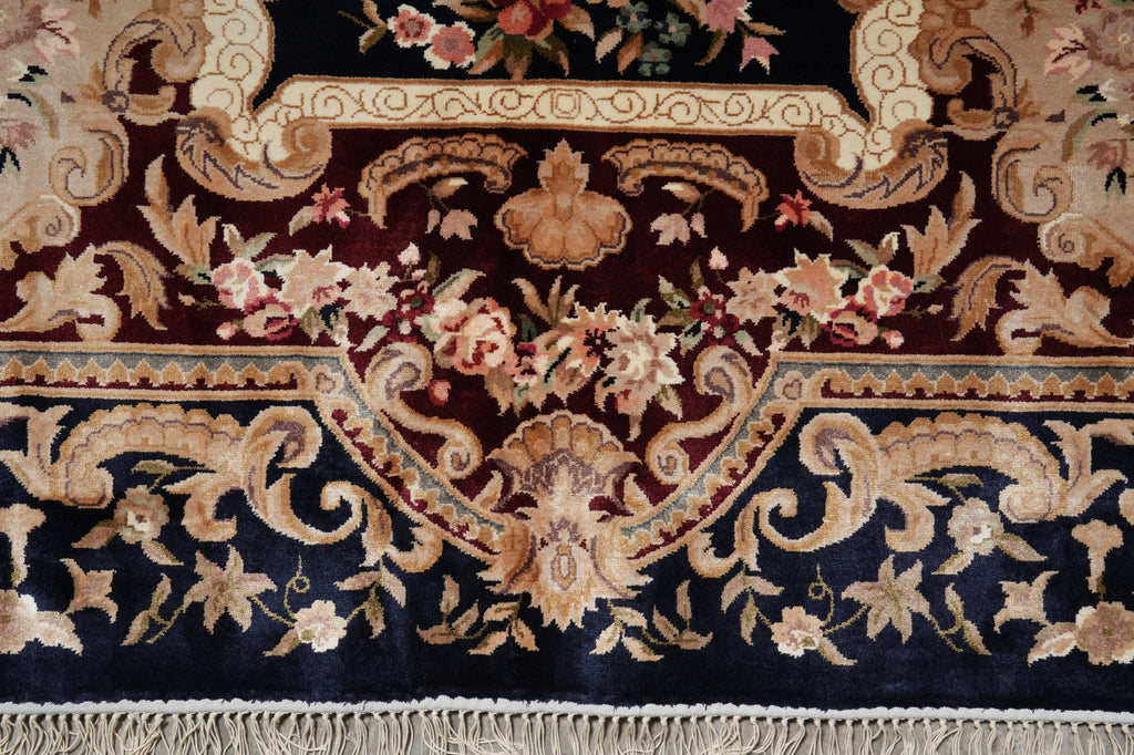 6 x 9 French Aubusson Hand-Knotted Silk Rug Black #F-5526