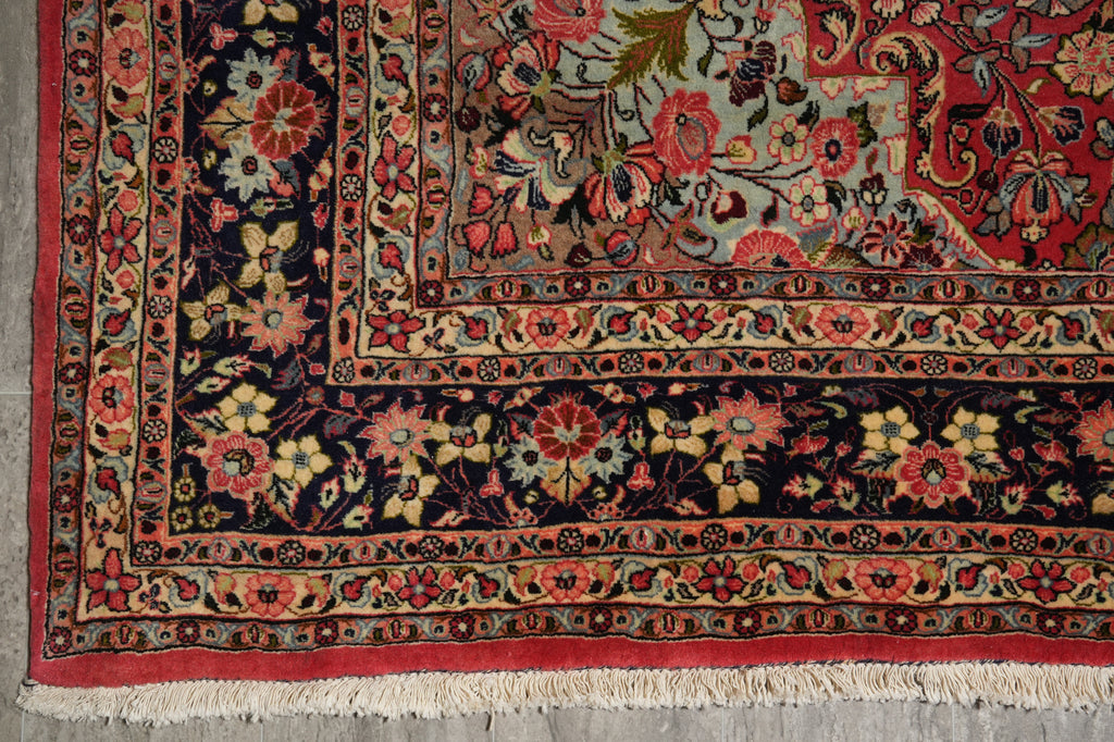 7 x 9.4 Soft Tomato Red Persian Qom Sarouk Rug 72756