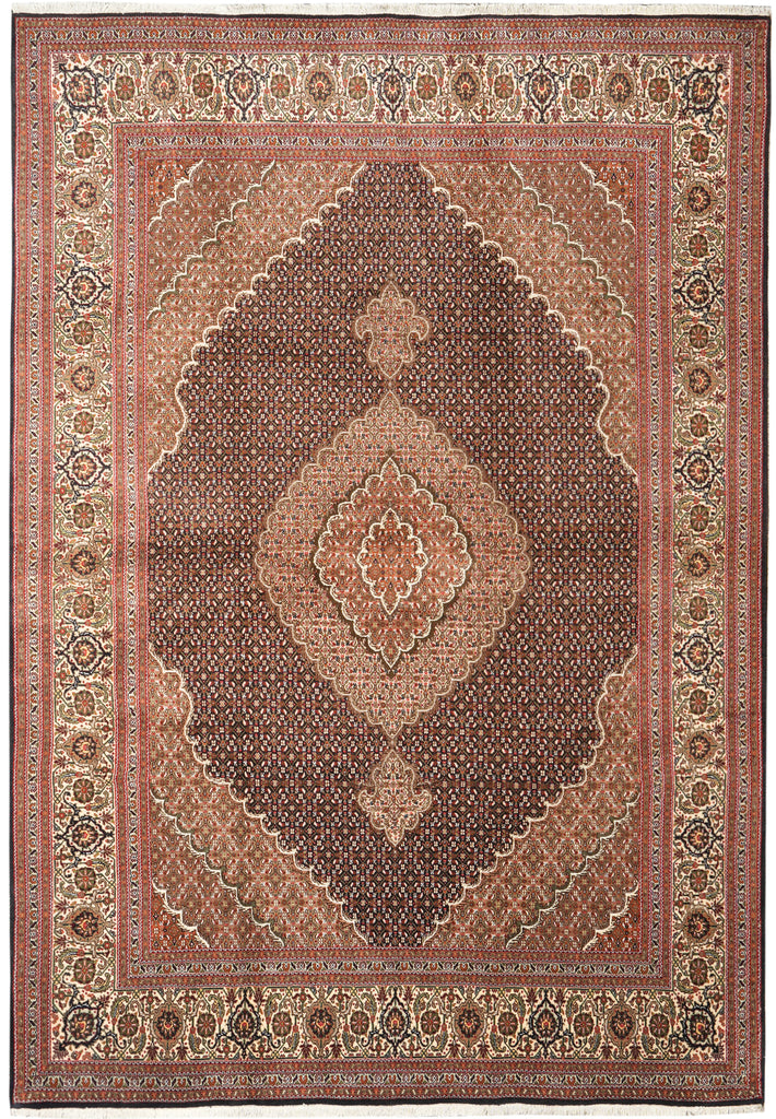 6.7 x9.10 Black Authentic Persian Mahi Tabriz Handmade Wool and Silk Rug