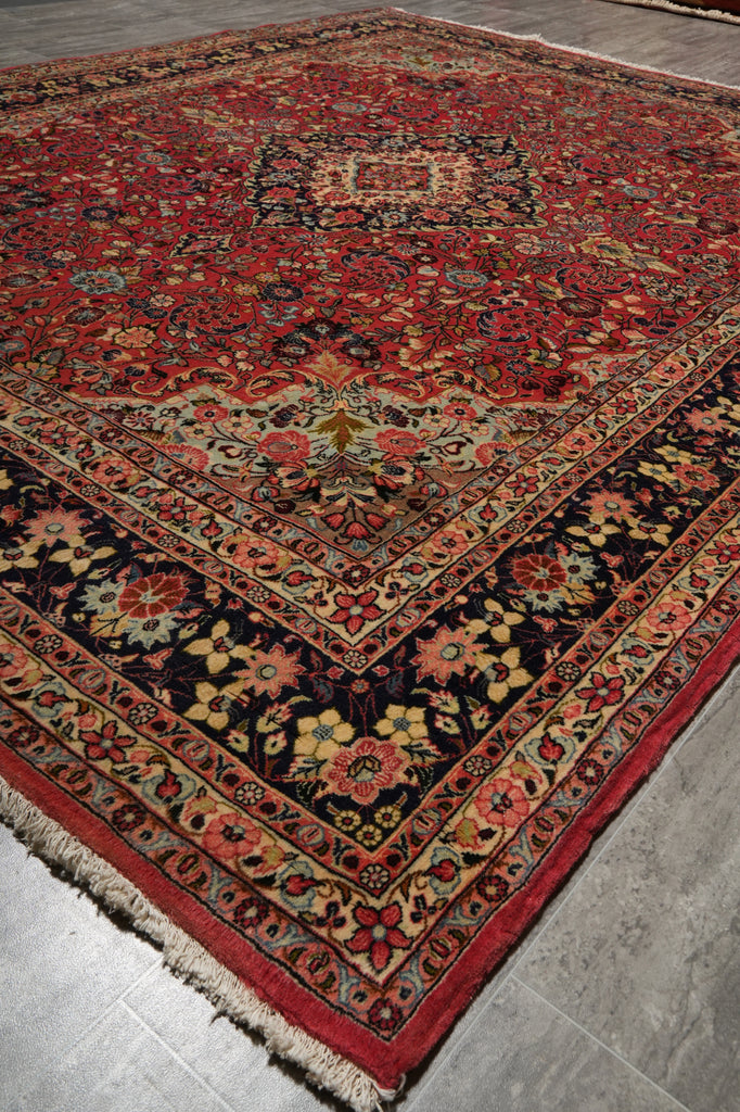 7 x 9.4 Soft Tomato Red Persian Qom Sarouk Rug 72756