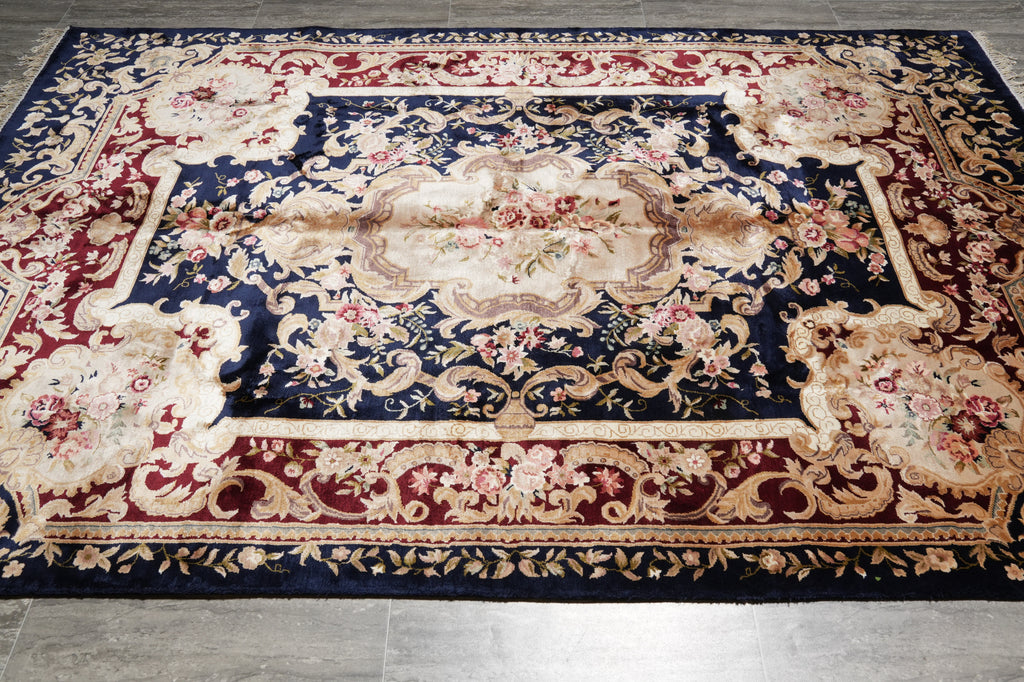 6 x 9 French Aubusson Hand-Knotted Silk Rug Black #F-5526