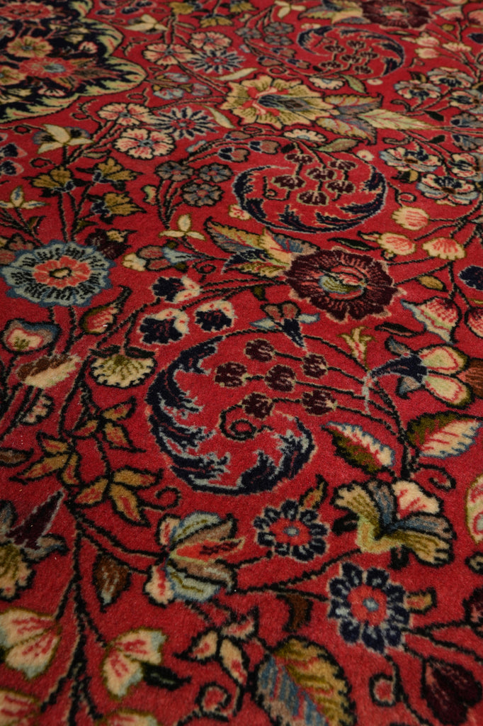 7 x 9.4 Soft Tomato Red Persian Qom Sarouk Rug 72756