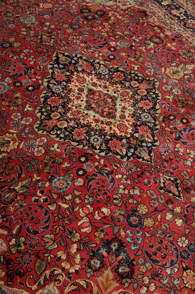 7 x 9.4 Soft Tomato Red Persian Qom Sarouk Rug 72756
