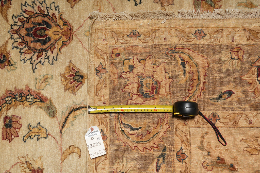 6.3 x 9.3 Hand-Knotted Agra Rug Beige Brown #B-73623