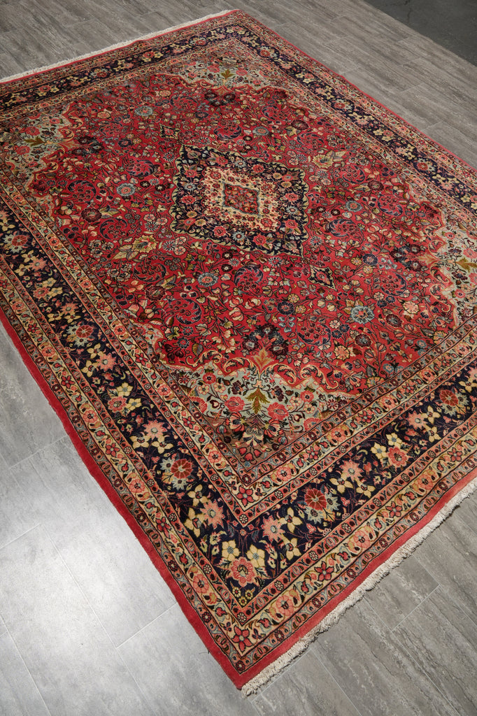 7 x 9.4 Soft Tomato Red Persian Qom Sarouk Rug 72756