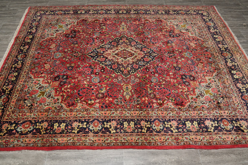 7 x 9.4 Soft Tomato Red Persian Qom Sarouk Rug 72756
