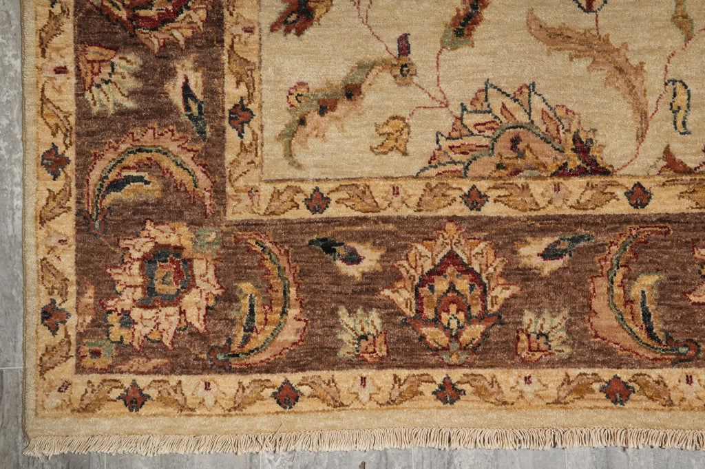 6.3 x 9.3 Hand-Knotted Agra Rug Beige Brown #B-73623