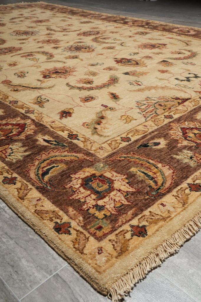 6.3 x 9.3 Hand-Knotted Agra Rug Beige Brown #B-73623