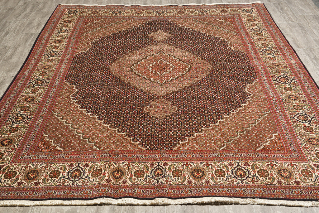 6.7 x9.10 Black Authentic Persian Mahi Tabriz Handmade Wool and Silk Rug