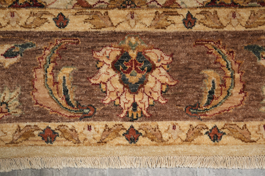 6.3 x 9.3 Hand-Knotted Agra Rug Beige Brown #B-73623