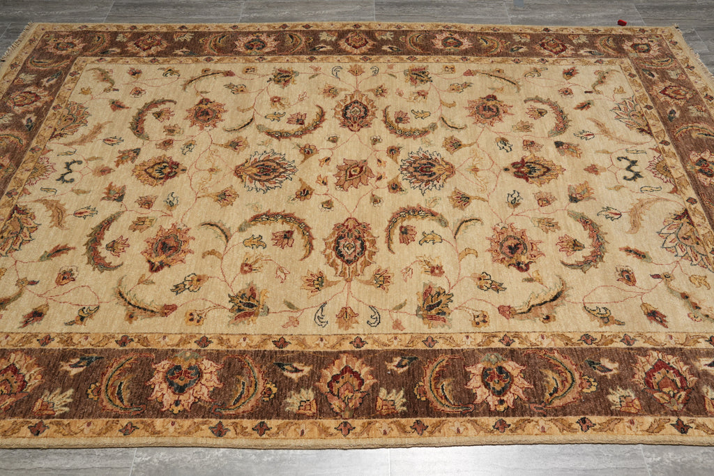 6.3 x 9.3 Hand-Knotted Agra Rug Beige Brown #B-73623