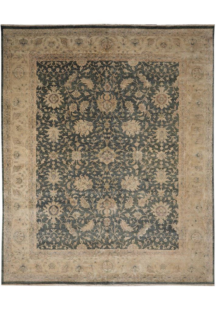 12 x 14.5 Green Quality Agra Rug Finer Weave Natural Wool