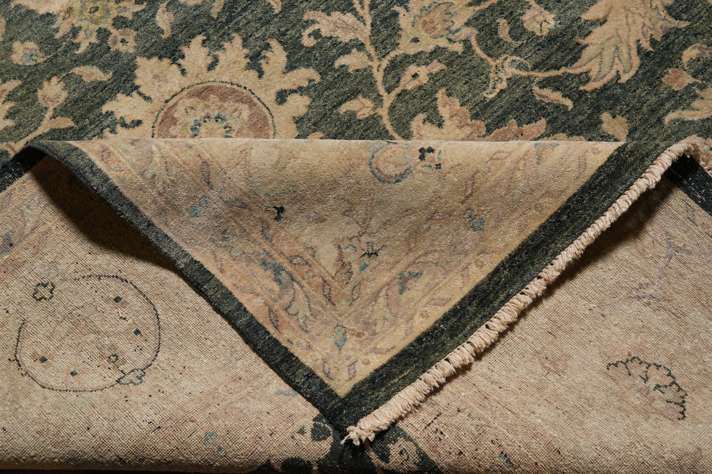 12 x 14.5 Green Quality Agra Rug Finer Weave Natural Wool #B-78927