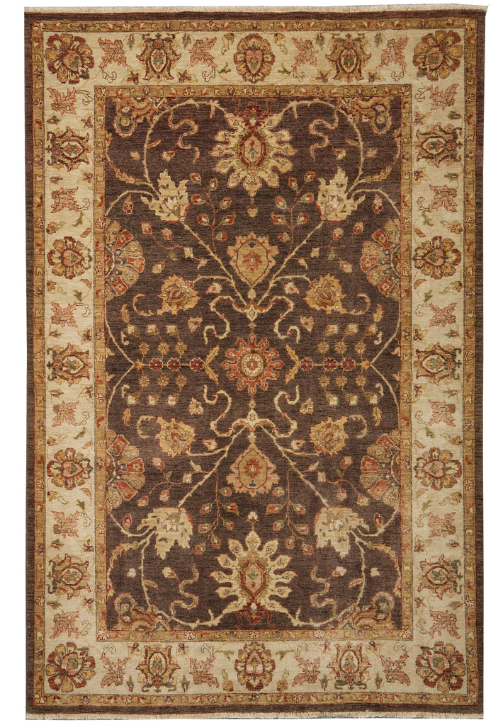 6 x 9 Brown Natural Wool Chobi Peshawar Ziglar Rug #B-74071